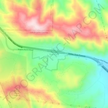 Mappa topografica Gorman, altitudine, rilievo