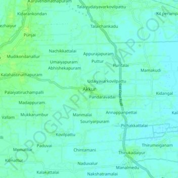 Mappa topografica Akkur, altitudine, rilievo