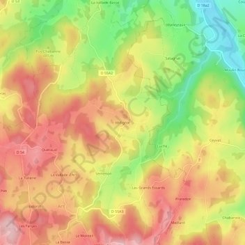 Mappa topografica Védignat, altitudine, rilievo