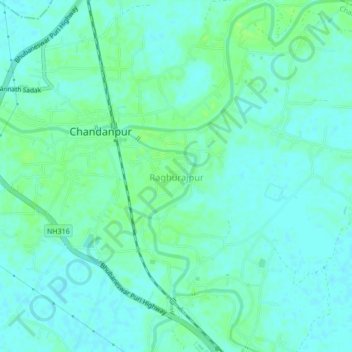 Mappa topografica Raghurajpur, altitudine, rilievo