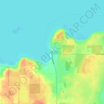 Mappa topografica Gills Rock, altitudine, rilievo