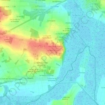 Mappa topografica Le Patis David, altitudine, rilievo