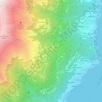 Mappa topografica Monti di Gallio, altitudine, rilievo
