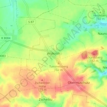 Mappa topografica Wölkisch, altitudine, rilievo