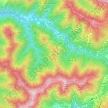 Mappa topografica Busco, altitudine, rilievo