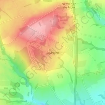 Mappa topografica Swarland, altitudine, rilievo