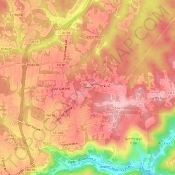 Mappa topografica Bowlin, altitudine, rilievo