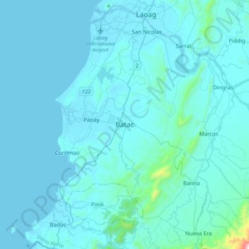 Mappa topografica Batac, altitudine, rilievo