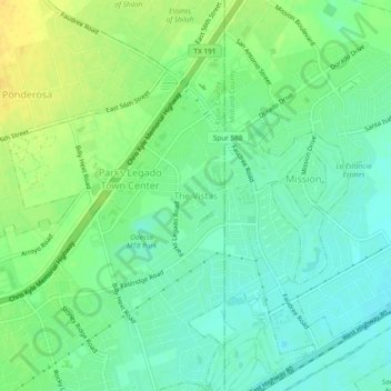 Mappa topografica The Vistas, altitudine, rilievo