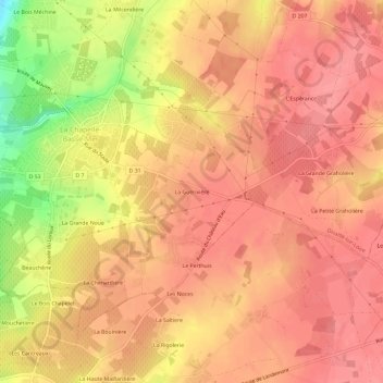 Mappa topografica La Guérivière, altitudine, rilievo
