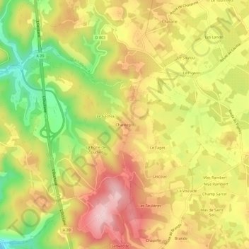 Mappa topografica Chantegril, altitudine, rilievo