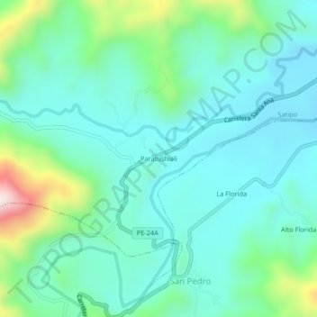 Mappa topografica Paratushiali, altitudine, rilievo