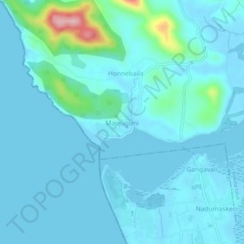 Mappa topografica Manjuguni, altitudine, rilievo
