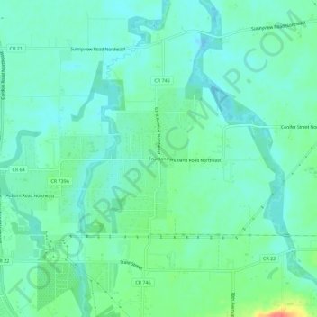 Mappa topografica Fruitland, altitudine, rilievo