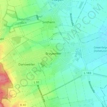 Mappa topografica Brauweiler, altitudine, rilievo
