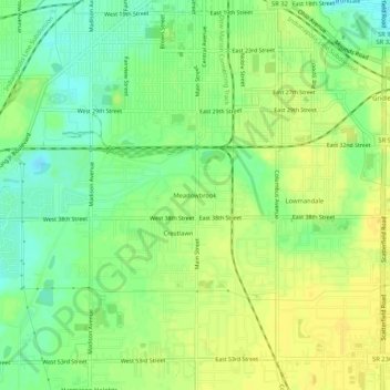 Mappa topografica Meadowbrook, altitudine, rilievo