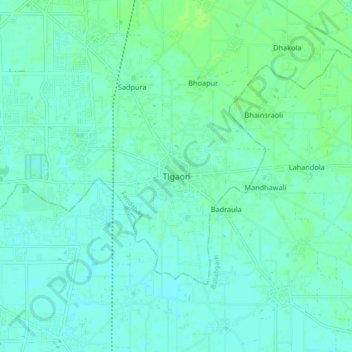 Mappa topografica Tigaon, altitudine, rilievo