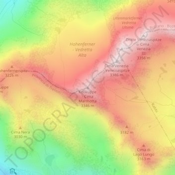 Mappa topografica Köllkuppe, altitudine, rilievo