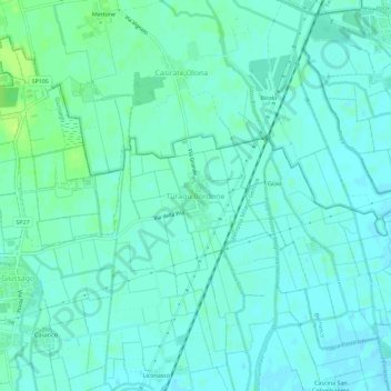 Mappa topografica Turago Bordone, altitudine, rilievo