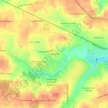 Mappa topografica Park Forest, altitudine, rilievo
