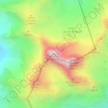 Mappa topografica Piz Kesch, altitudine, rilievo