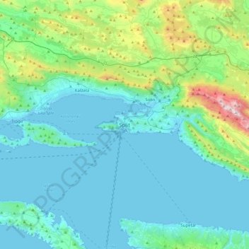 Mappa topografica Spalato, altitudine, rilievo