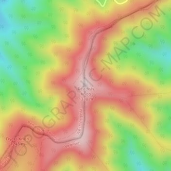 Mappa topografica Reddish Knob, altitudine, rilievo