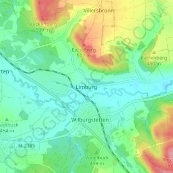 Mappa topografica Limburg, altitudine, rilievo