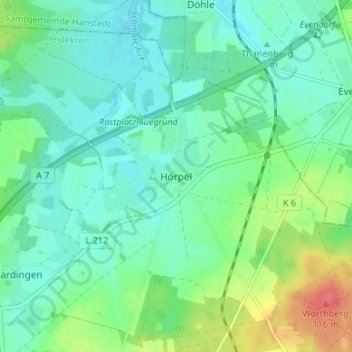 Mappa topografica Hörpel, altitudine, rilievo