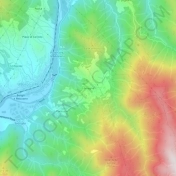 Mappa topografica Corsagna, altitudine, rilievo