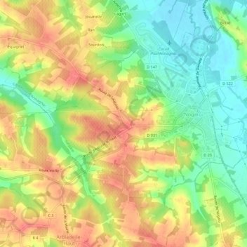 Mappa topografica Ponsac Sud, altitudine, rilievo
