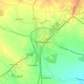 Mappa topografica Tirumangalam, altitudine, rilievo