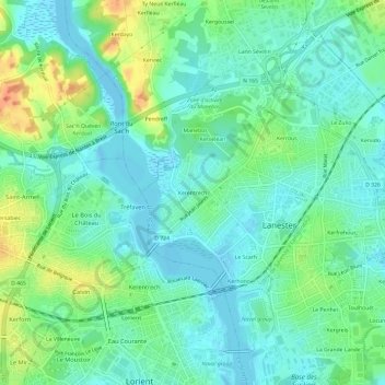 Mappa topografica Kerentrech, altitudine, rilievo