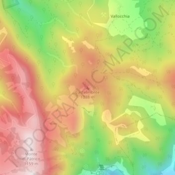 Mappa topografica Castelmonte, altitudine, rilievo