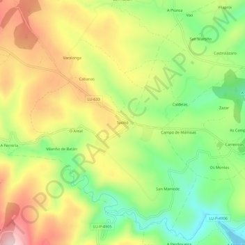 Mappa topografica Toxibó, altitudine, rilievo