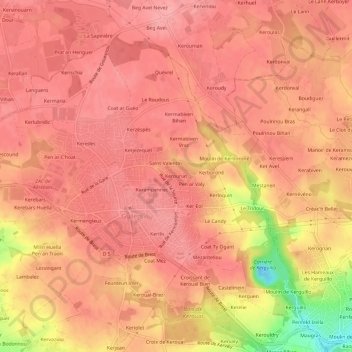 Mappa topografica Kerouriat, altitudine, rilievo