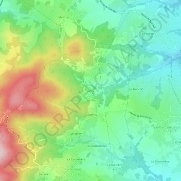 Mappa topografica Larny, altitudine, rilievo