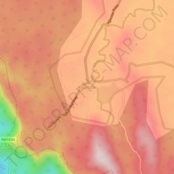 Mappa topografica Agumbe, altitudine, rilievo