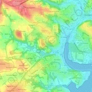 Mappa topografica Kergestin, altitudine, rilievo