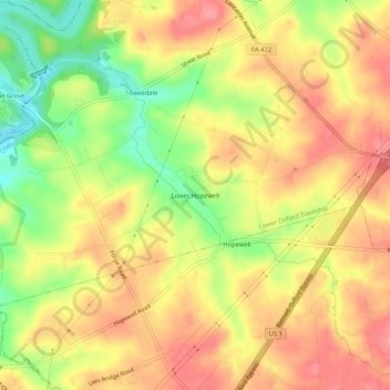 Mappa topografica Lower Hopewell, altitudine, rilievo
