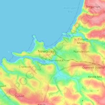 Mappa topografica Newquay, altitudine, rilievo