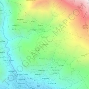 Mappa topografica Chiapinetto, altitudine, rilievo