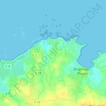 Mappa topografica Kervenven, altitudine, rilievo