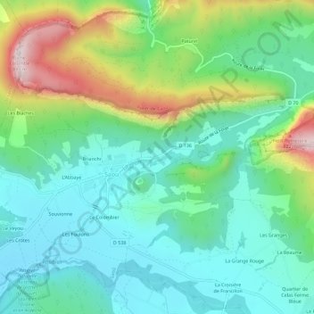 Mappa topografica Le Château de Lastic, altitudine, rilievo