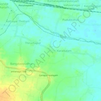 Mappa topografica Poyyamani, altitudine, rilievo