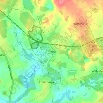 Mappa topografica Moira, altitudine, rilievo
