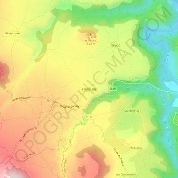 Mappa topografica Fontanette, altitudine, rilievo