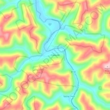 Mappa topografica Creekville, altitudine, rilievo