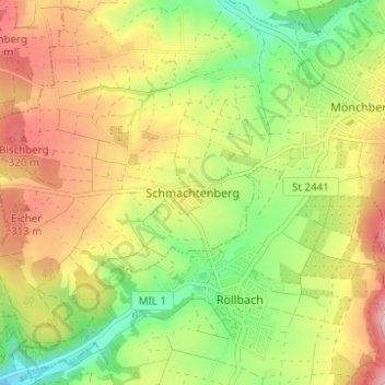 Mappa topografica Schmachtenberg, altitudine, rilievo