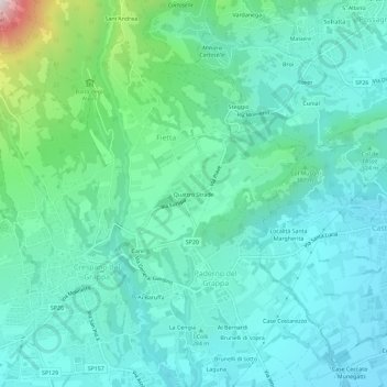 Mappa topografica Quattro Strade, altitudine, rilievo